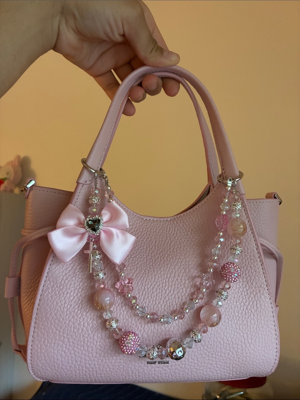 SALE🎀 Pink Crystal Beaded Keychain with Bow Bag chain